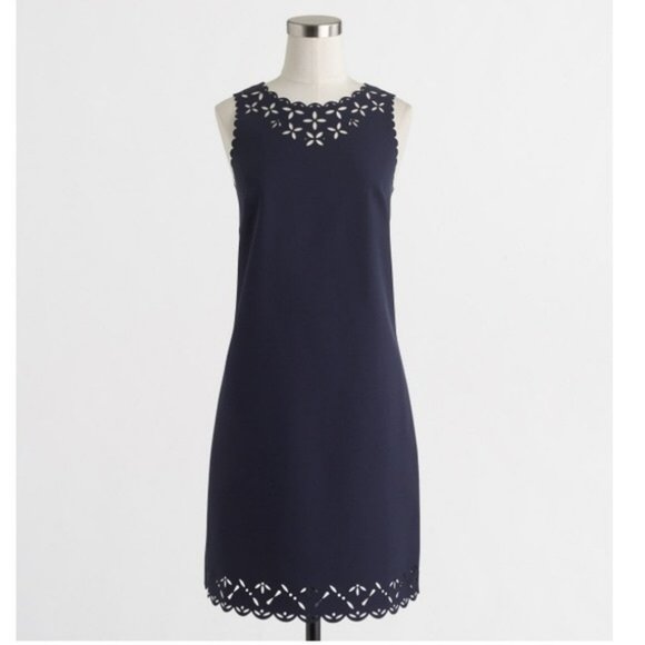 J. Crew Laser-Cut Floral Shift Dress, Navy, Size 10 - Picture 2 of 11